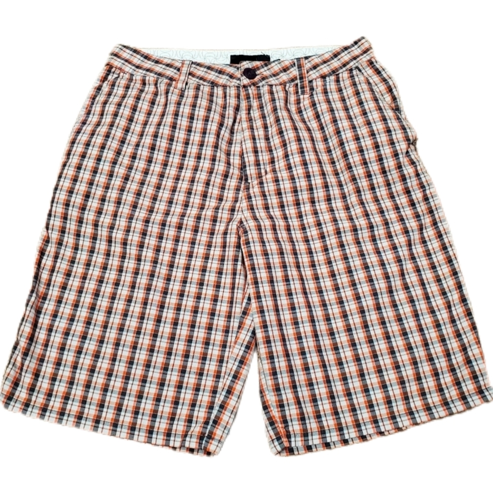 Men's Hurley shorts orange and  gray plaid size 30 Waist